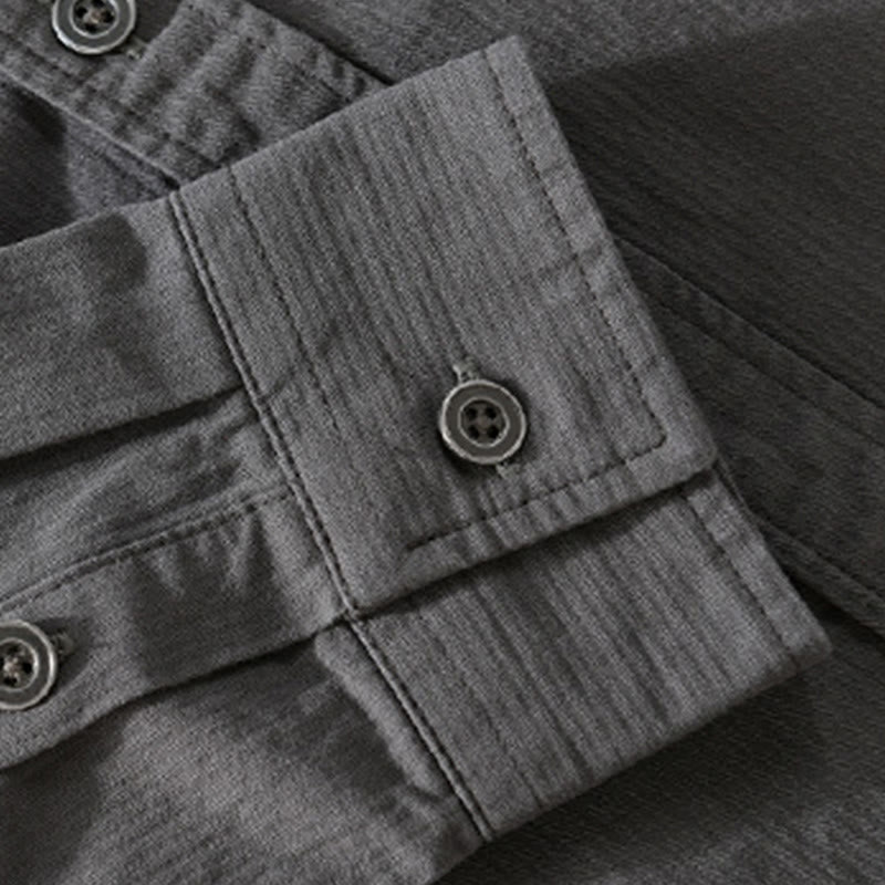 Camisa de algodón de manga larga para hombre con cuello alto, botones y bolsillos decorativos con diseño de rombos y triángulos otoñales y Buddha Stones - image 5