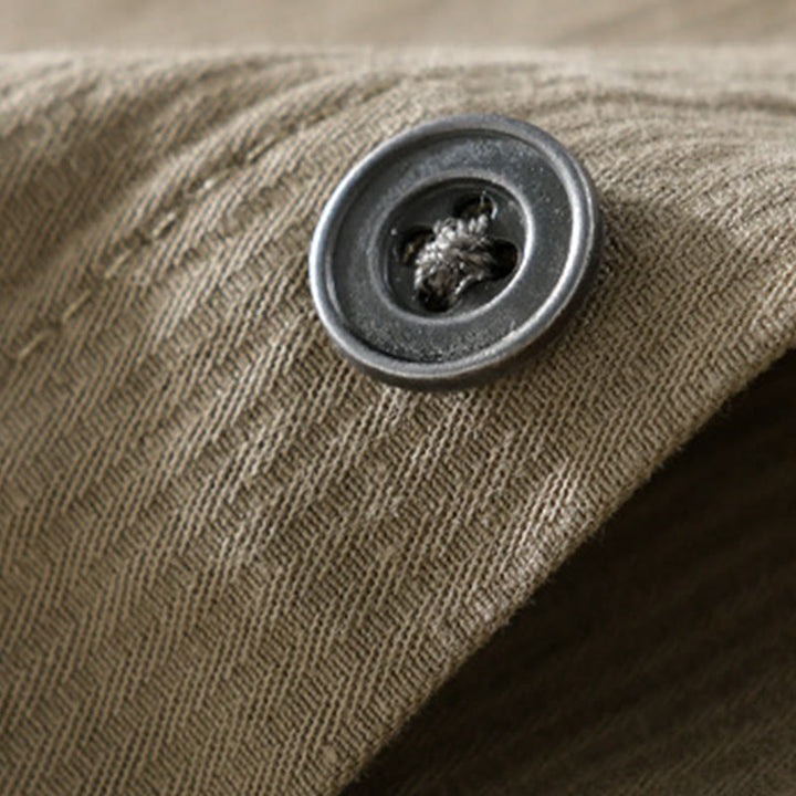 Camisa de algodón de manga larga para hombre con cuello alto, botones y bolsillos decorativos con diseño de rombos y triángulos otoñales y Buddha Stones - image 19