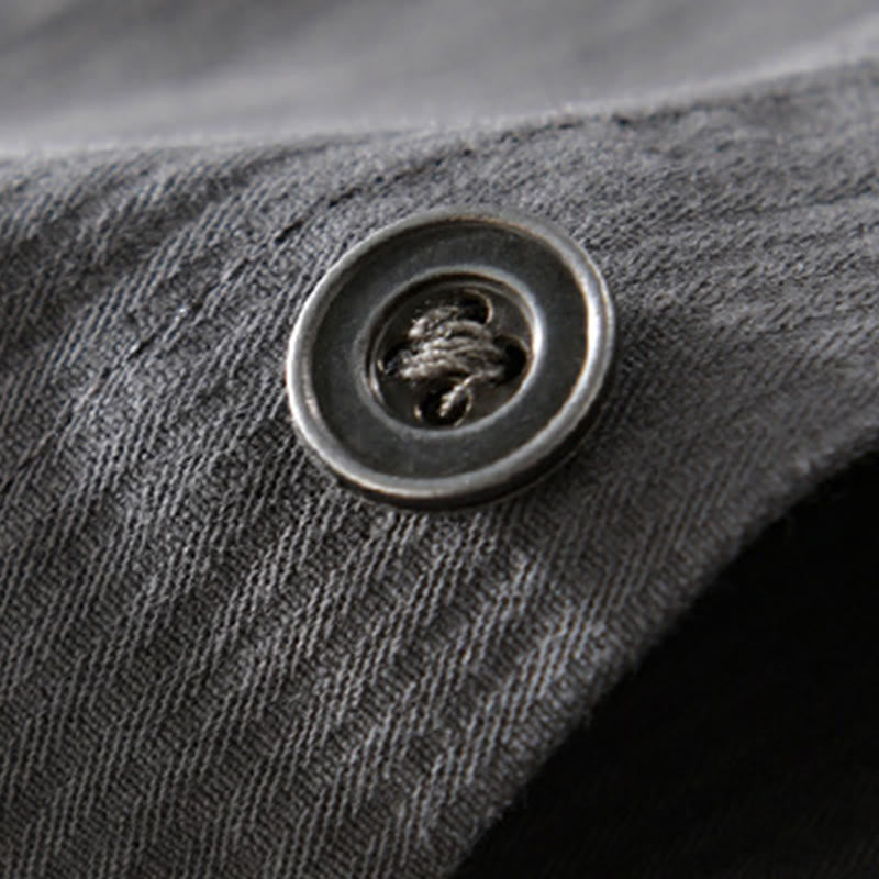 Camisa de algodón de manga larga para hombre con cuello alto, botones y bolsillos decorativos con diseño de rombos y triángulos otoñales y Buddha Stones - image 4