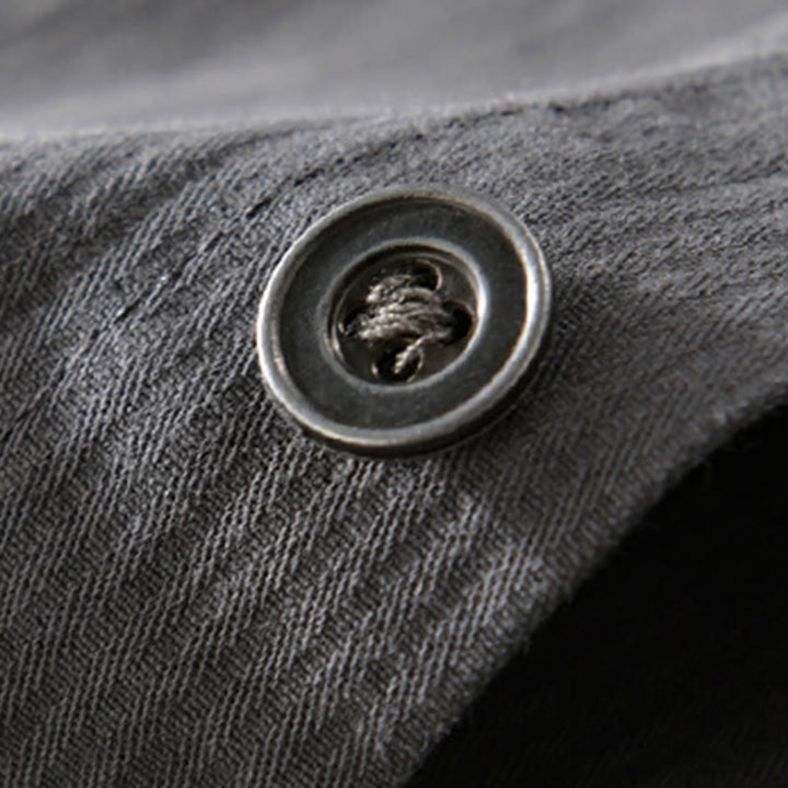 Camisa de algodón de manga larga para hombre con cuello alto, botones y bolsillos decorativos con diseño de rombos y triángulos otoñales y Buddha Stones - image 4