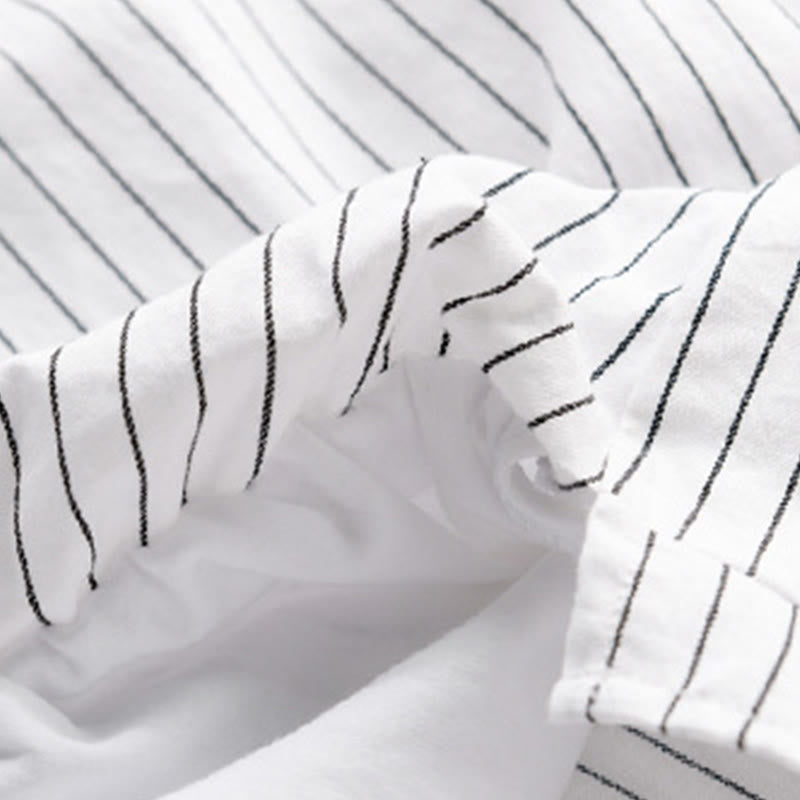 Camisa de algodón de manga larga con cuello alto y rayas 2 en 1 para hombre Buddha Stones Fall - image 5