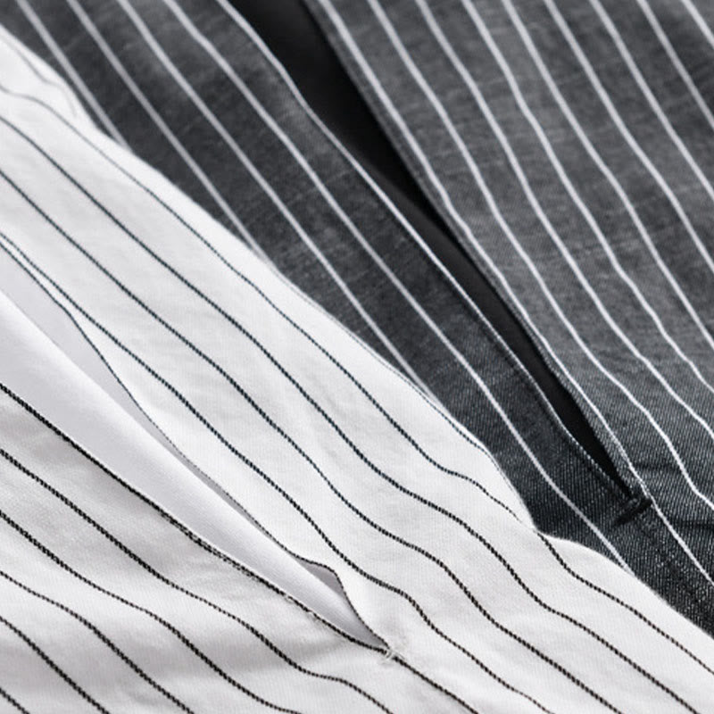 Camisa de algodón de manga larga con cuello alto y rayas 2 en 1 para hombre Buddha Stones Fall - image 18