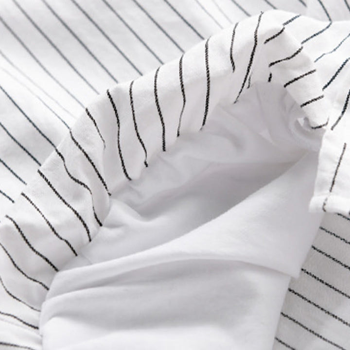 Camisa de algodón de manga larga con cuello alto y rayas 2 en 1 para hombre Buddha Stones Fall - image 6