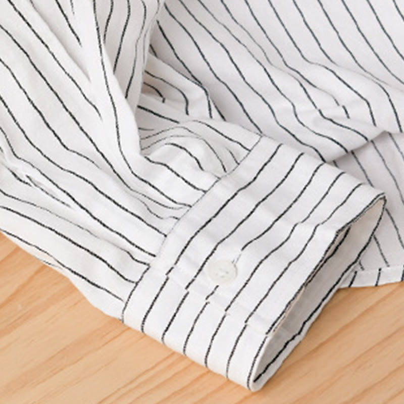 Camisa de algodón de manga larga con cuello alto y rayas 2 en 1 para hombre Buddha Stones Fall - image 8