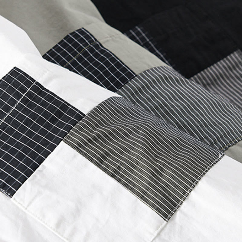 Camisa de algodón de manga larga para hombre, con Buddha Stones, bloques de color, bolsillos decorativos, botones y cuello alto. - image 16