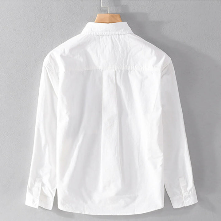 Camisa de algodón de manga larga para hombre, con Buddha Stones, bloques de color, bolsillos decorativos, botones y cuello alto. - image 9
