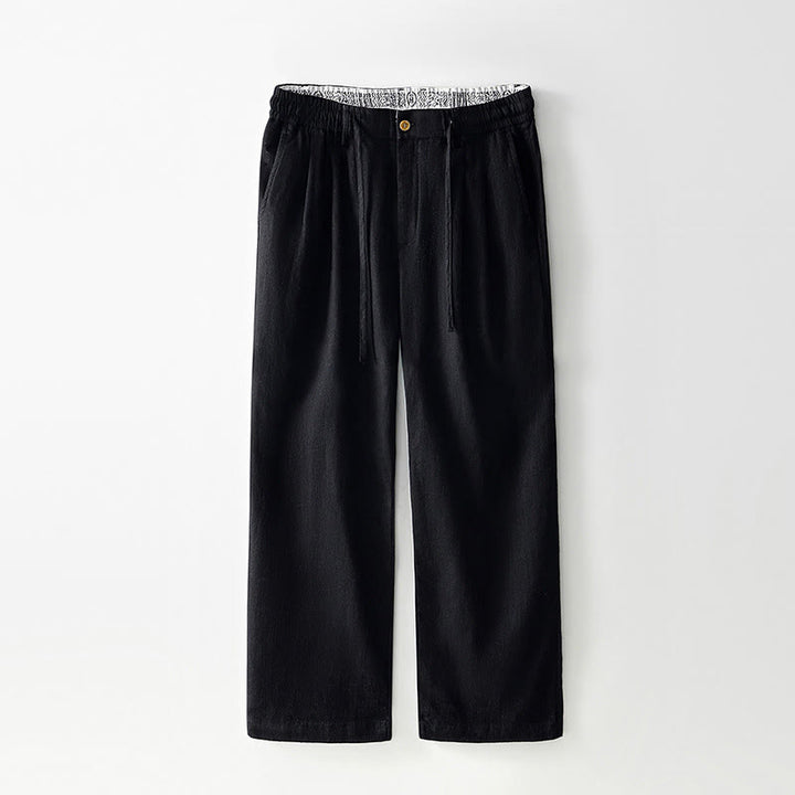 Pantalones anchos de lino con cremallera y cordón para hombre, con estampado de Buddha Stones caídas, con bolsillos - Negro - US/UK/AU44, EU54 (4XL) - image 9