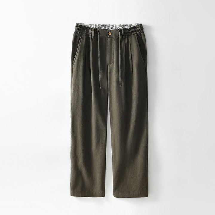 Pantalones anchos de lino con cremallera y cordón para hombre, con estampado de Buddha Stones caídas, con bolsillos - Aceituna - US/UK/AU44, EU54 (4XL) - image 14