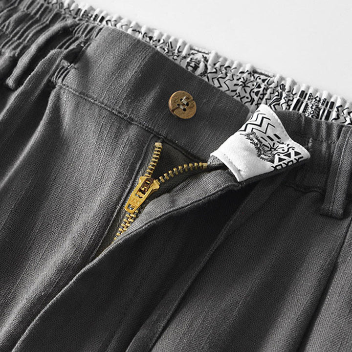 Pantalones anchos de lino con cremallera y cordón para hombre, con estampado de Buddha Stones caídas, con bolsillos - image 4