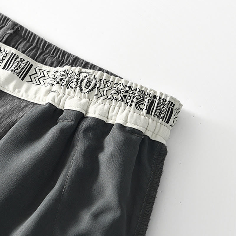 Pantalones anchos de lino con cremallera y cordón para hombre, con estampado de Buddha Stones caídas, con bolsillos - image 5