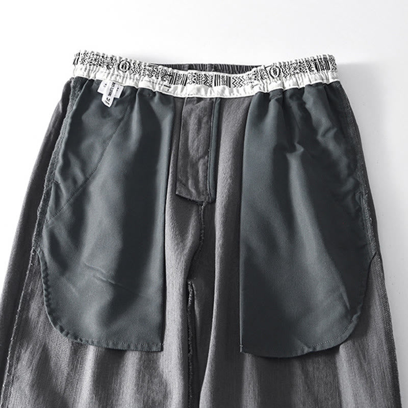 Pantalones anchos de lino con cremallera y cordón para hombre, con estampado de Buddha Stones caídas, con bolsillos - image 7