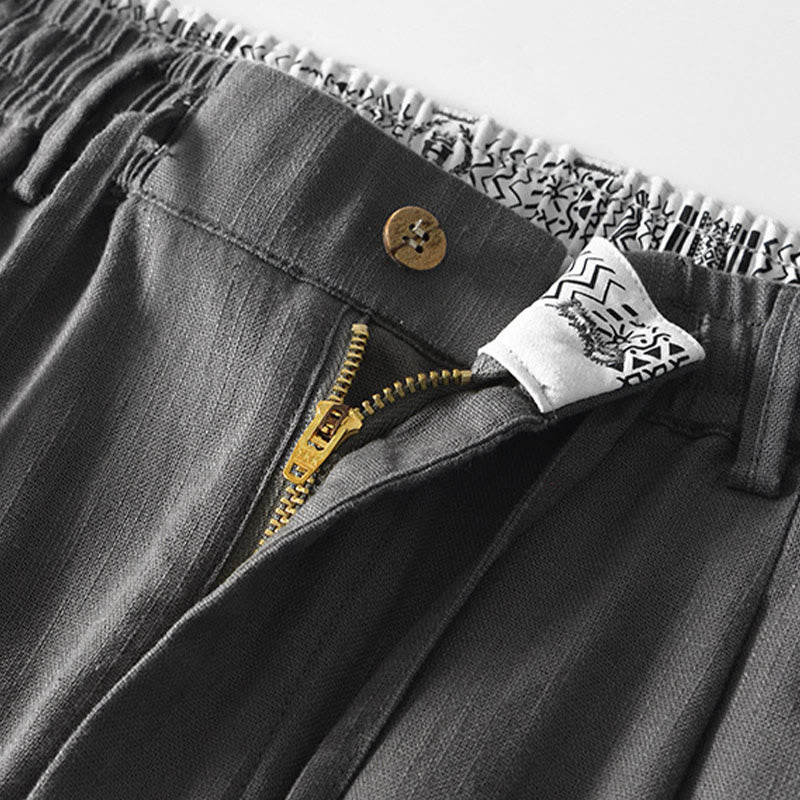 Pantalones anchos de lino con cremallera y cordón para hombre, con estampado de Buddha Stones caídas, con bolsillos - image 4
