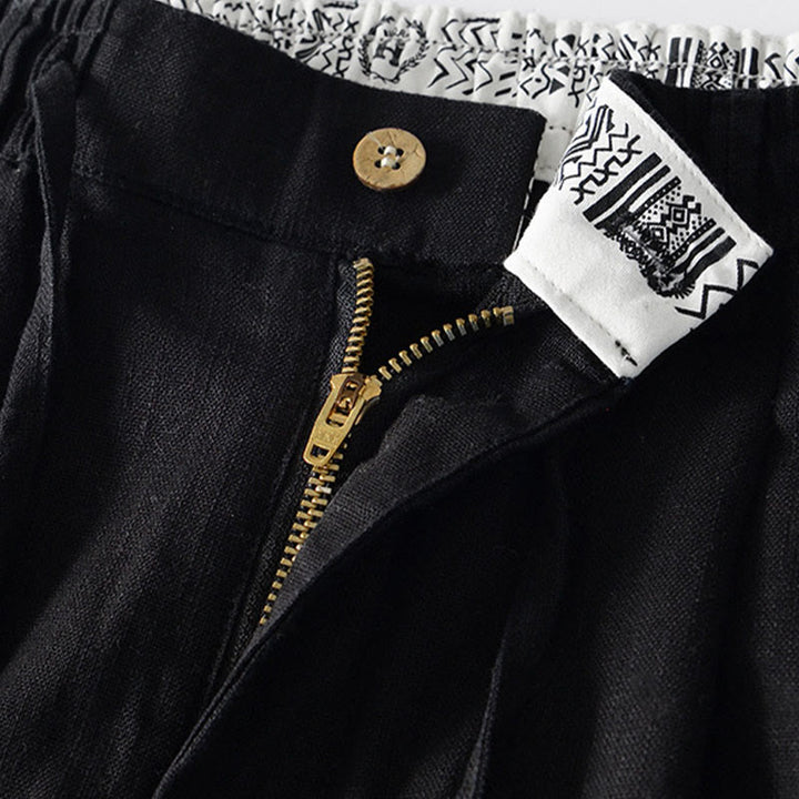 Pantalones anchos de lino con cremallera y cordón para hombre, con estampado de Buddha Stones caídas, con bolsillos - image 12