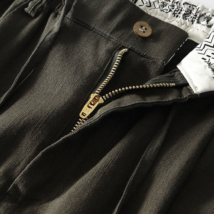 Pantalones anchos de lino con cremallera y cordón para hombre, con estampado de Buddha Stones caídas, con bolsillos - image 18