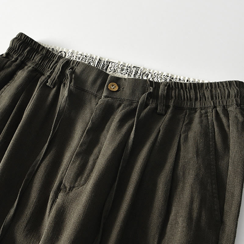 Pantalones anchos de lino con cremallera y cordón para hombre, con estampado de Buddha Stones caídas, con bolsillos - image 15