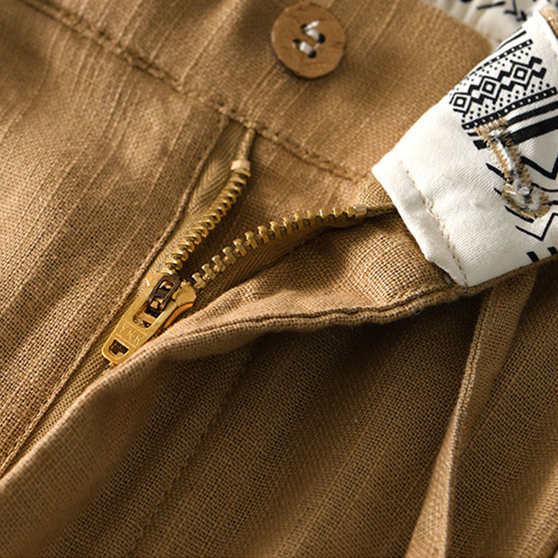 Pantalones anchos de lino con cremallera y cordón para hombre, con estampado de Buddha Stones caídas, con bolsillos - image 23