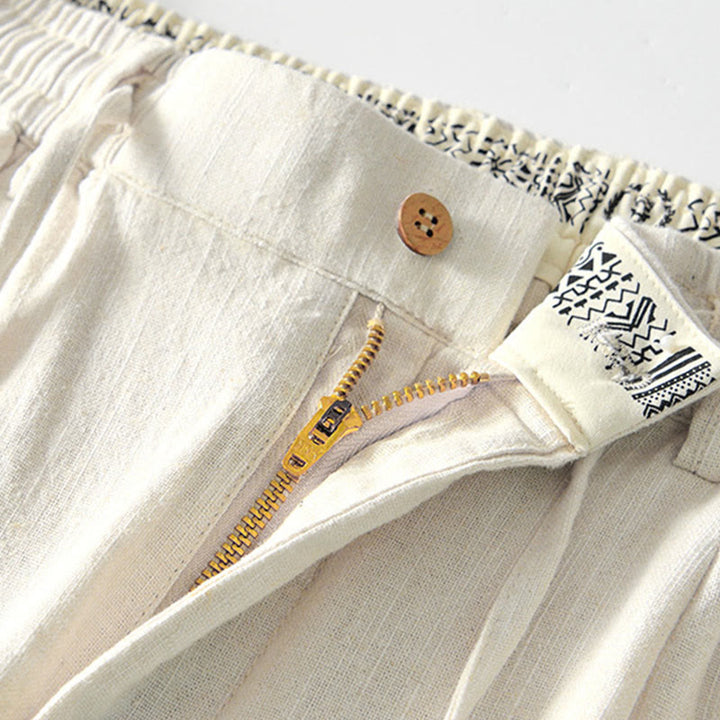 Pantalones anchos de lino con cremallera y cordón para hombre, con estampado de Buddha Stones caídas, con bolsillos - image 28