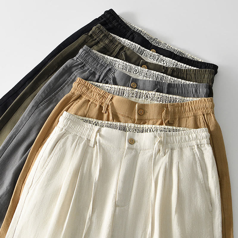 Pantalones anchos de lino con cremallera y cordón para hombre, con estampado de Buddha Stones caídas, con bolsillos - image 33