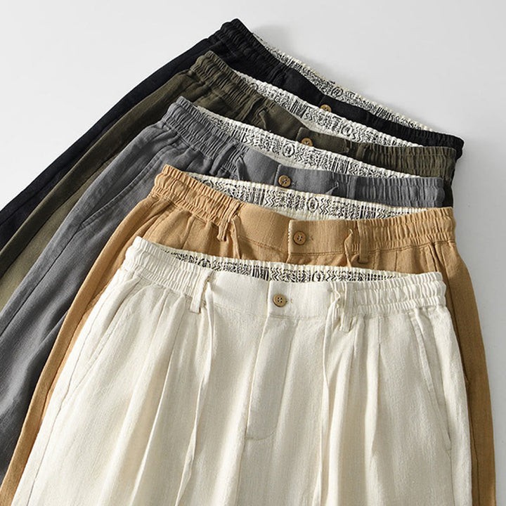 Pantalones anchos de lino con cremallera y cordón para hombre, con estampado de Buddha Stones caídas, con bolsillos - image 33