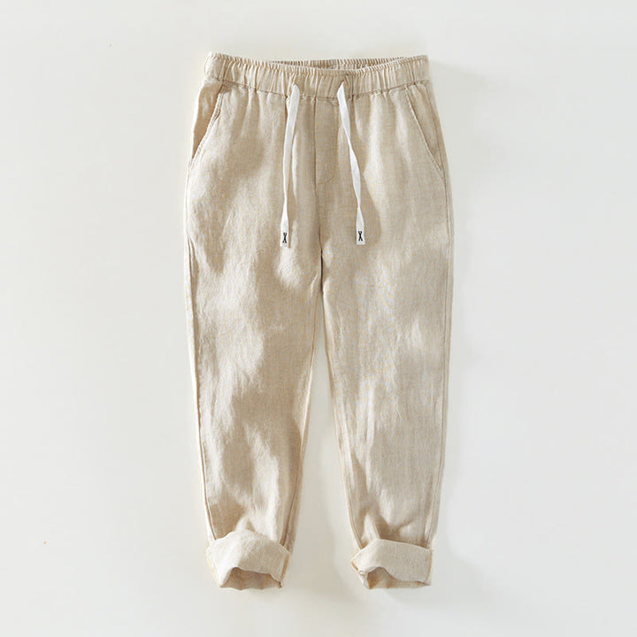 Pantalones de lino hasta el tobillo para hombre con cintura elástica y cordón ajustable con Buddha Stones y bolsillos - Beige - US/UK/AU44, EU54 (4XL) - image 0