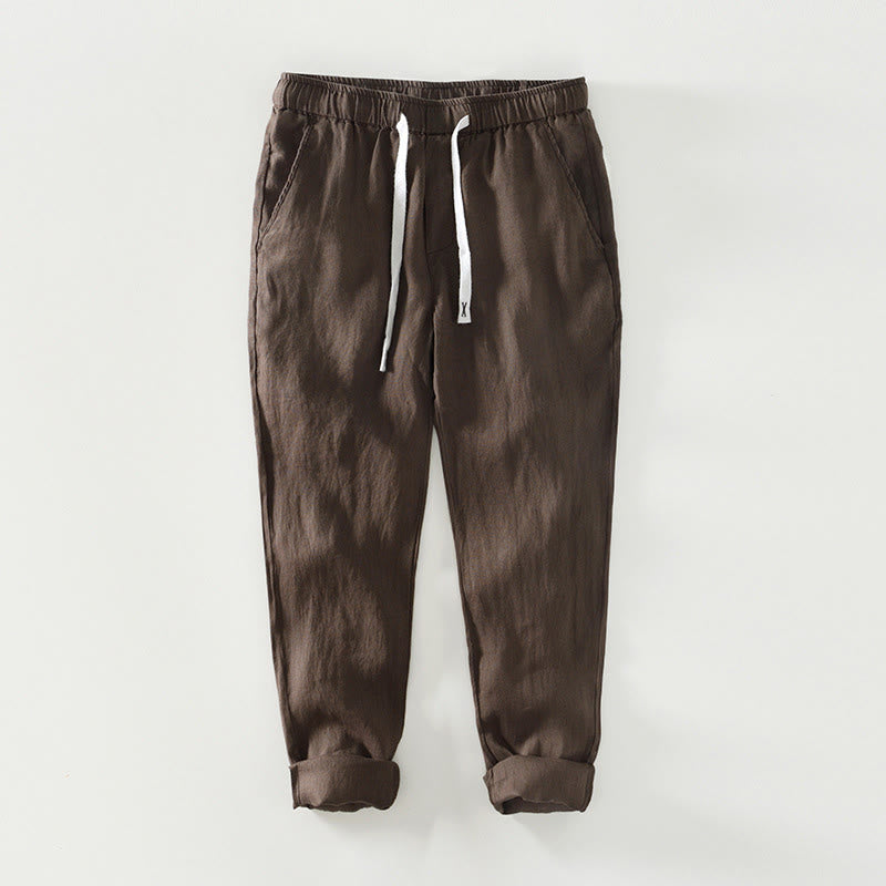 Pantalones de lino hasta el tobillo para hombre con cintura elástica y cordón ajustable con Buddha Stones y bolsillos - Tierra de siena - US/UK/AU44, EU54 (4XL) - image 12