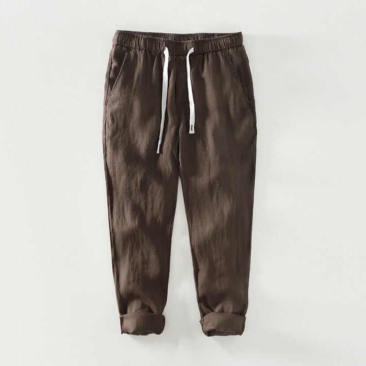 Pantalones de lino hasta el tobillo para hombre con cintura elástica y cordón ajustable con Buddha Stones y bolsillos - Tierra de siena - US/UK/AU44, EU54 (4XL) - image 12