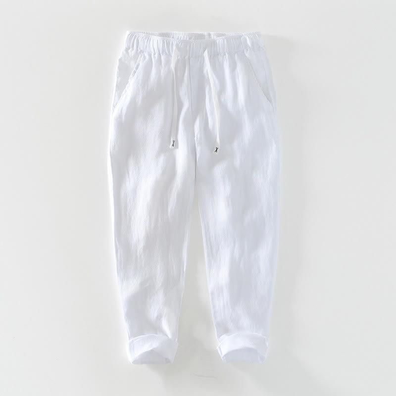 Pantalones de lino hasta el tobillo para hombre con cintura elástica y cordón ajustable con Buddha Stones y bolsillos - Blanco - US/UK/AU44, EU54 (4XL) - image 30