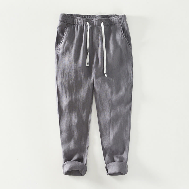Pantalones de lino hasta el tobillo para hombre con cintura elástica y cordón ajustable con Buddha Stones y bolsillos - Gris - US/UK/AU44, EU54 (4XL) - image 15