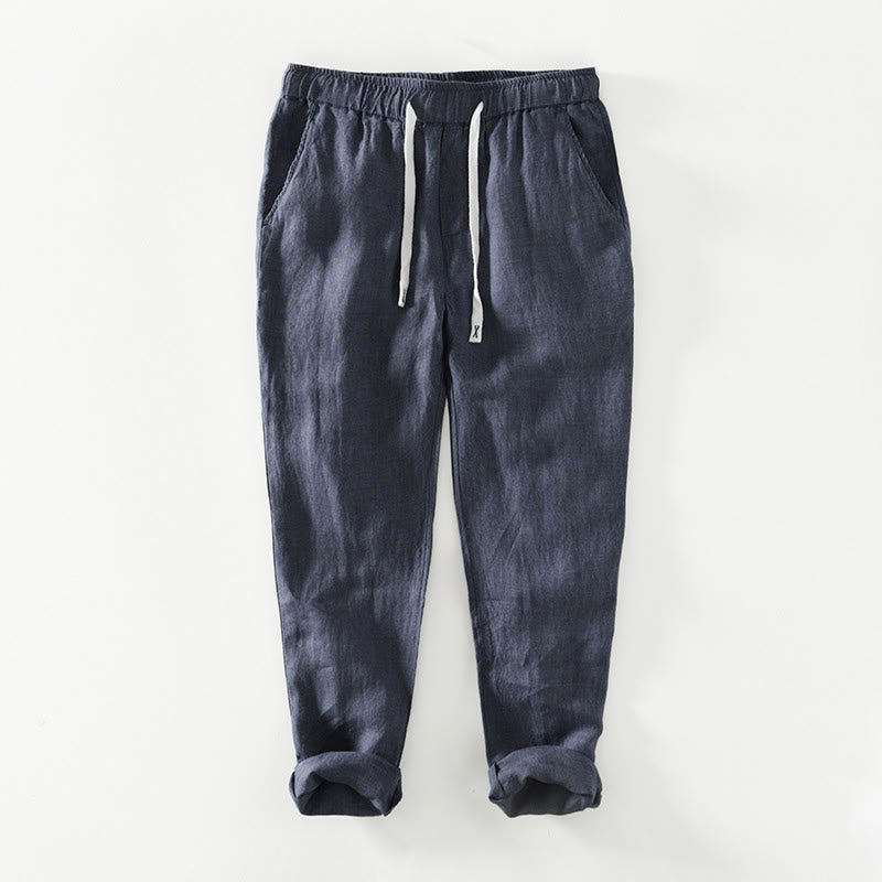 Pantalones de lino hasta el tobillo para hombre con cintura elástica y cordón ajustable con Buddha Stones y bolsillos - Azul acero - US/UK/AU44, EU54 (4XL) - image 18