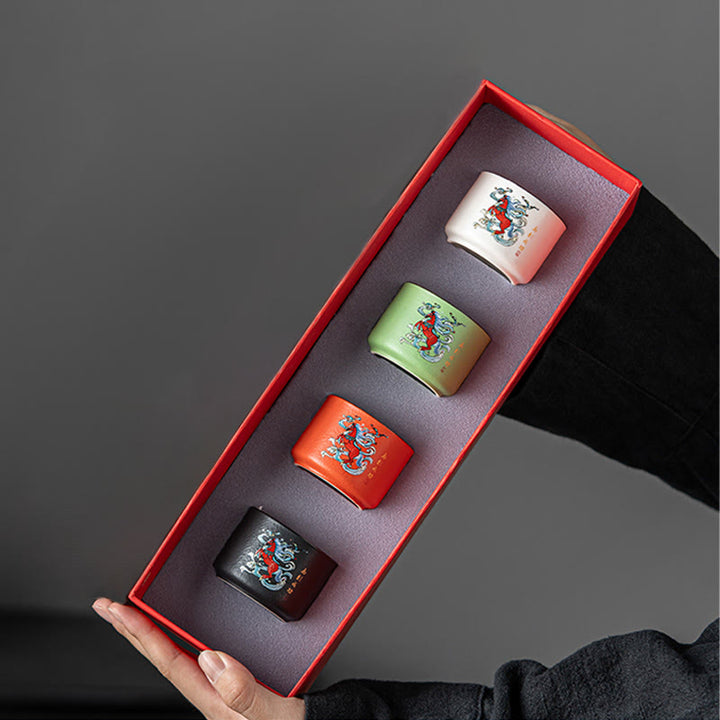 Taza de té de cerámica pintada a mano con Buddha Stones del Año del Caballo, taza de té de Kung Fu  - Juego de tazas rectas 5,3 cm x 4 cm x 50 ml - image 8