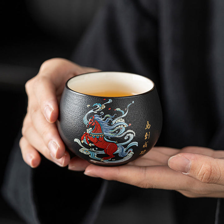 Taza de té de cerámica pintada a mano con Buddha Stones del Año del Caballo, taza de té de Kung Fu  - image 0