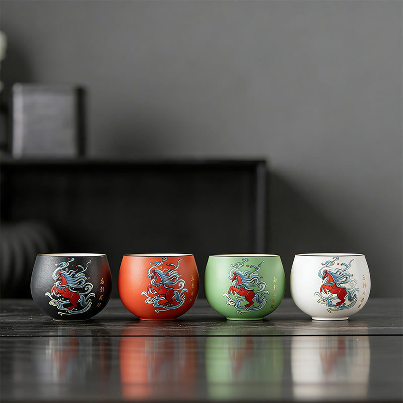 Taza de té de cerámica pintada a mano con Buddha Stones del Año del Caballo, taza de té de Kung Fu  - Juego de tazas de meditación zen (7,3 cm x 5,6 cm x 130 ml) - image 1