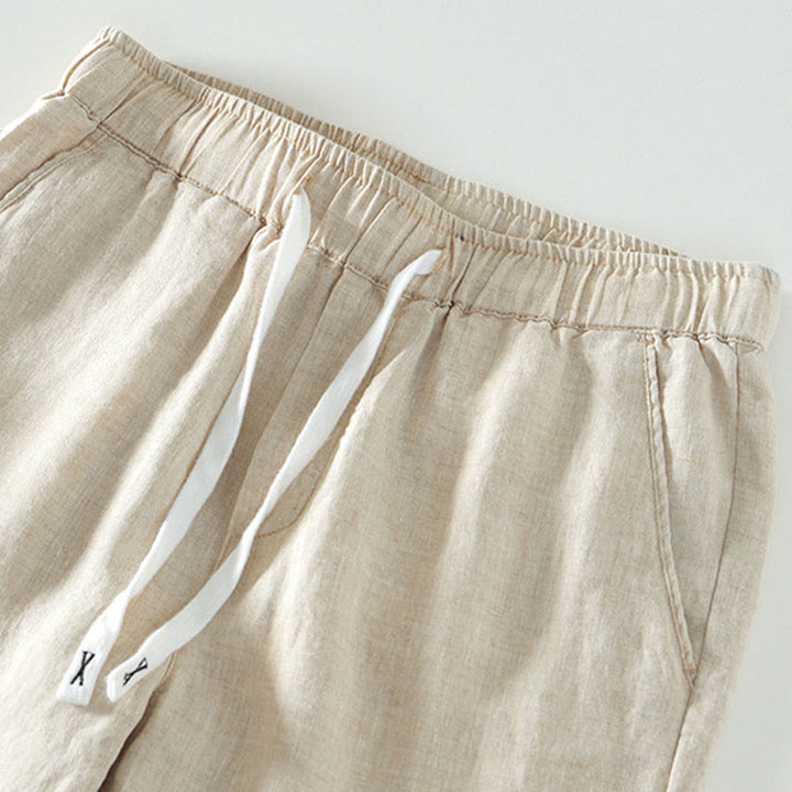 Pantalones de lino hasta el tobillo para hombre con cintura elástica y cordón ajustable con Buddha Stones y bolsillos - image 1