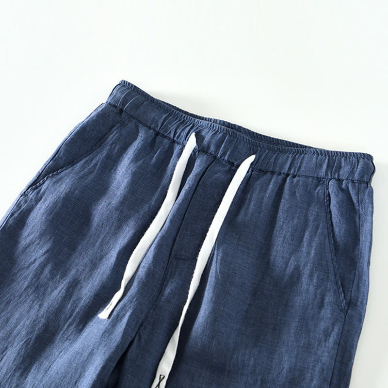 Pantalones de lino hasta el tobillo para hombre con cintura elástica y cordón ajustable con Buddha Stones y bolsillos - image 9