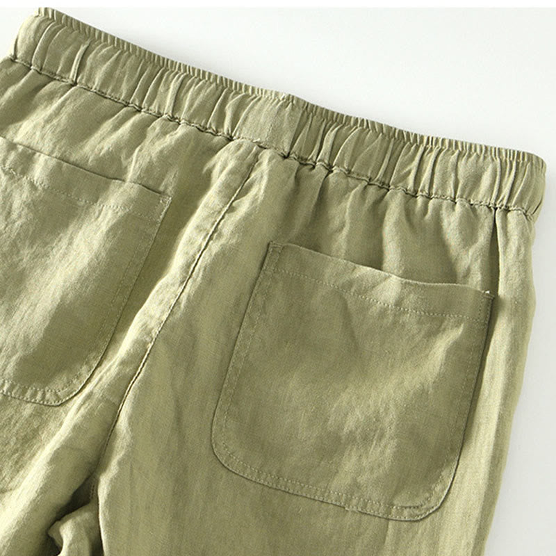 Pantalones de lino hasta el tobillo para hombre con cintura elástica y cordón ajustable con Buddha Stones y bolsillos - image 23
