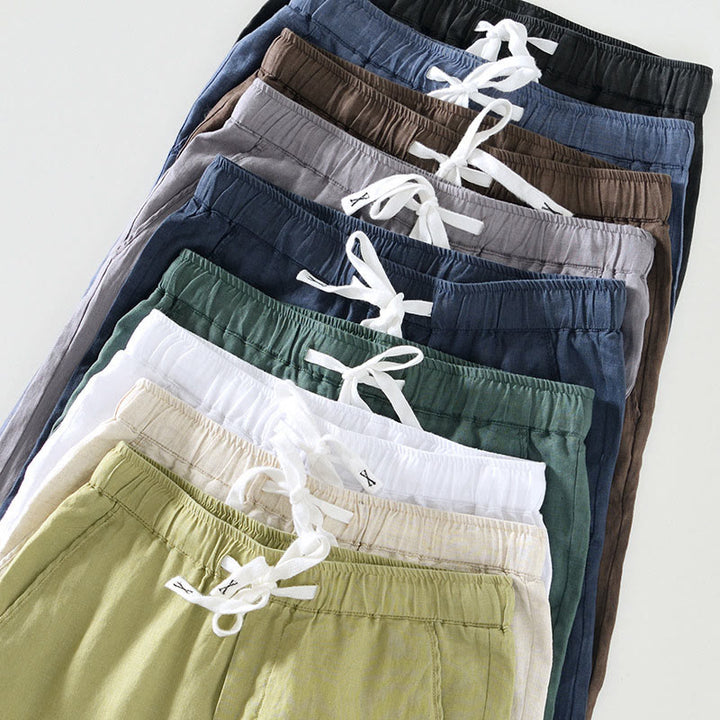 Pantalones de lino hasta el tobillo para hombre con cintura elástica y cordón ajustable con Buddha Stones y bolsillos - image 33