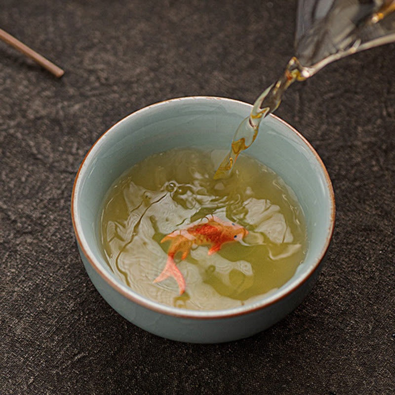 Taza de té de cerámica con diseño de pez koi pintado a mano con Buddha Stones, 50 ml - image 6