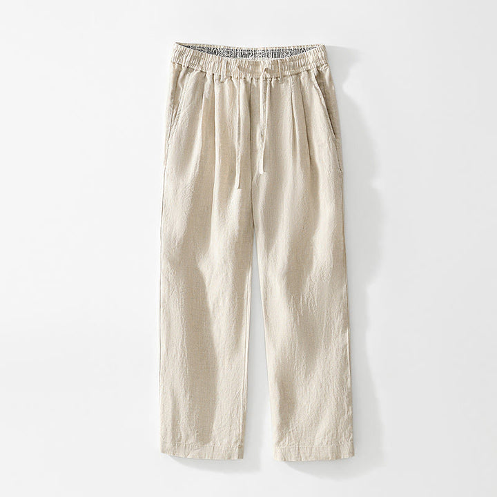 Pantalones rectos de lino con cintura elástica y cordón ajustable para hombre, con Buddha Stones caídas, y bolsillos. - Lino - US/UK/AU42, EU52 (3XL) - image 5