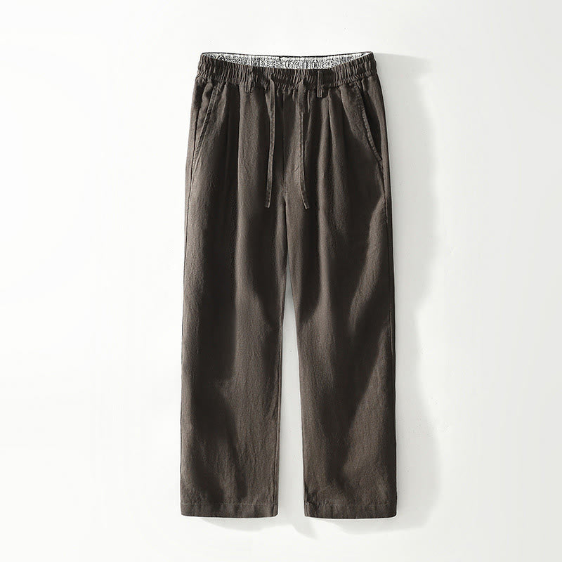 Pantalones rectos de lino con cintura elástica y cordón ajustable para hombre, con Buddha Stones caídas, y bolsillos. - Tierra de siena - US/UK/AU42, EU52 (3XL) - image 10