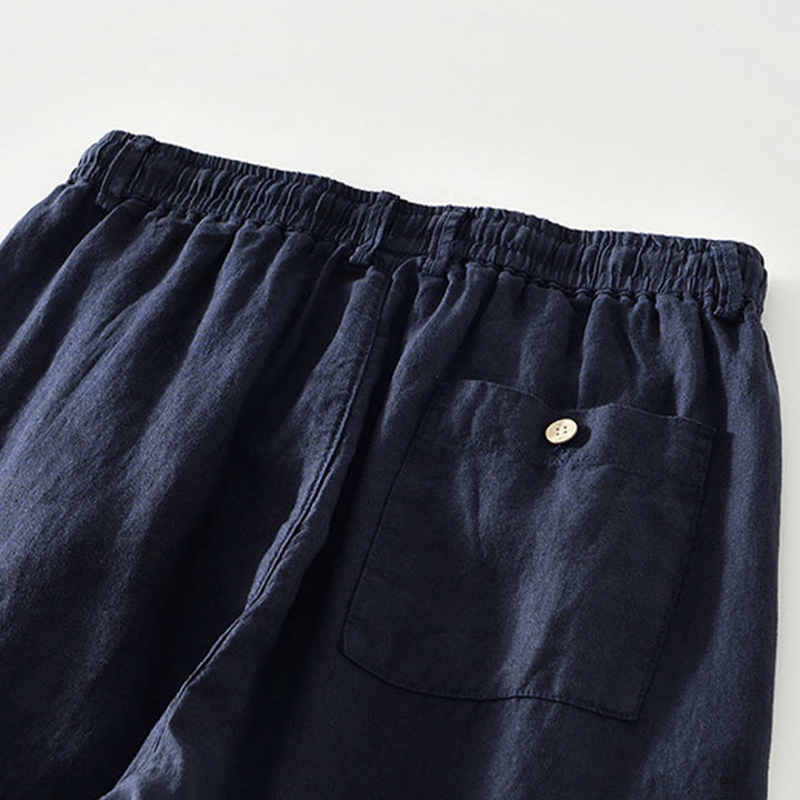 Pantalones rectos de lino con cintura elástica y cordón ajustable para hombre, con Buddha Stones caídas, y bolsillos. - image 2