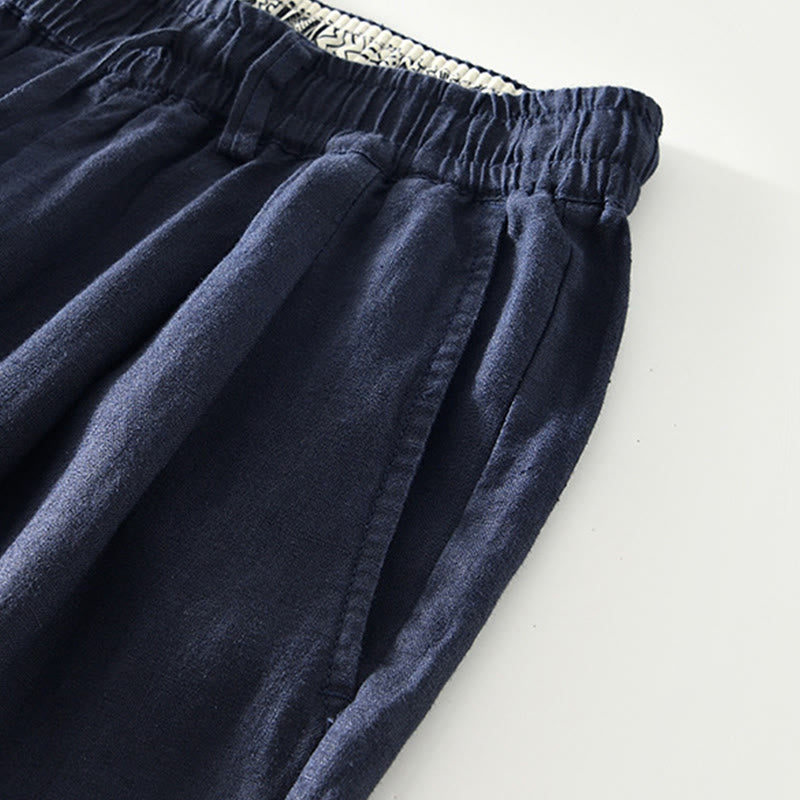 Pantalones rectos de lino con cintura elástica y cordón ajustable para hombre, con Buddha Stones caídas, y bolsillos. - image 3