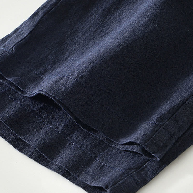 Pantalones rectos de lino con cintura elástica y cordón ajustable para hombre, con Buddha Stones caídas, y bolsillos. - image 4