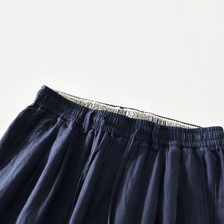 Pantalones rectos de lino con cintura elástica y cordón ajustable para hombre, con Buddha Stones caídas, y bolsillos. - image 1