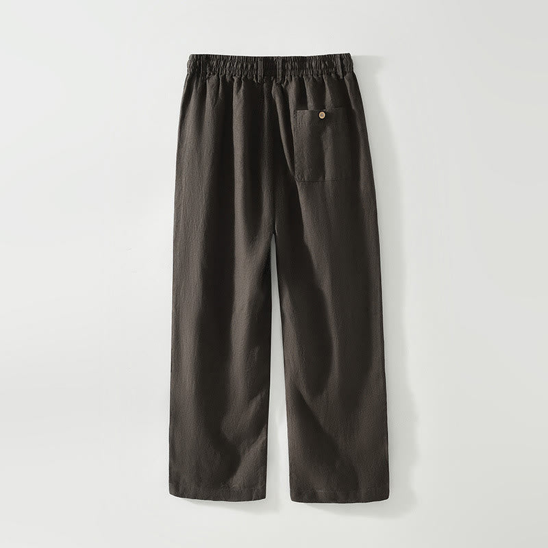 Pantalones rectos de lino con cintura elástica y cordón ajustable para hombre, con Buddha Stones caídas, y bolsillos. - image 11