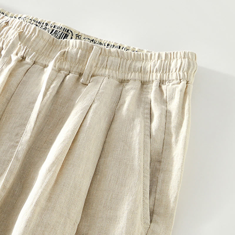 Pantalones rectos de lino con cintura elástica y cordón ajustable para hombre, con Buddha Stones caídas, y bolsillos. - image 8