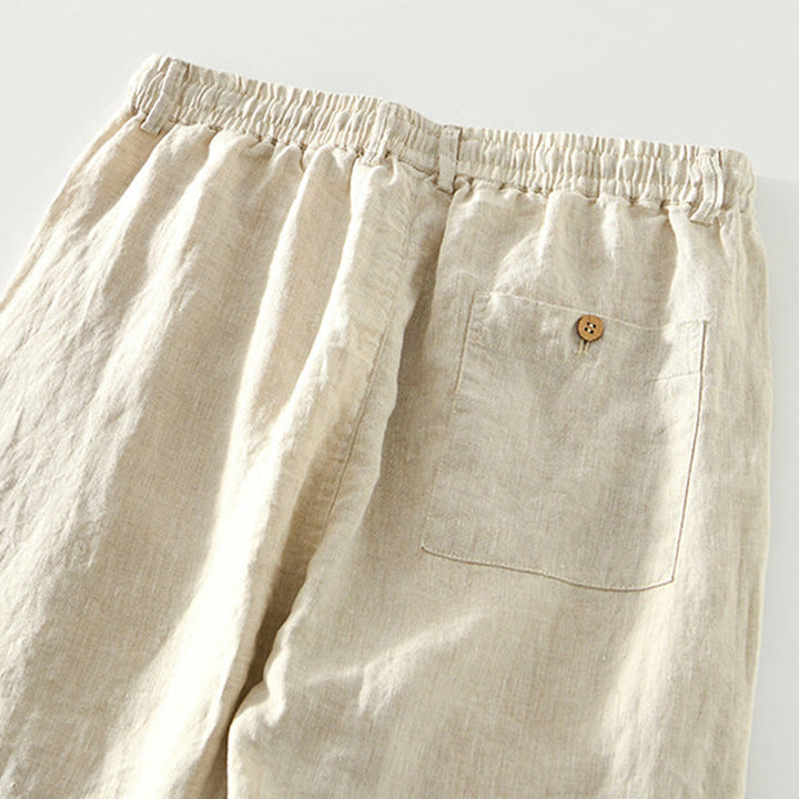 Pantalones rectos de lino con cintura elástica y cordón ajustable para hombre, con Buddha Stones caídas, y bolsillos. - image 6
