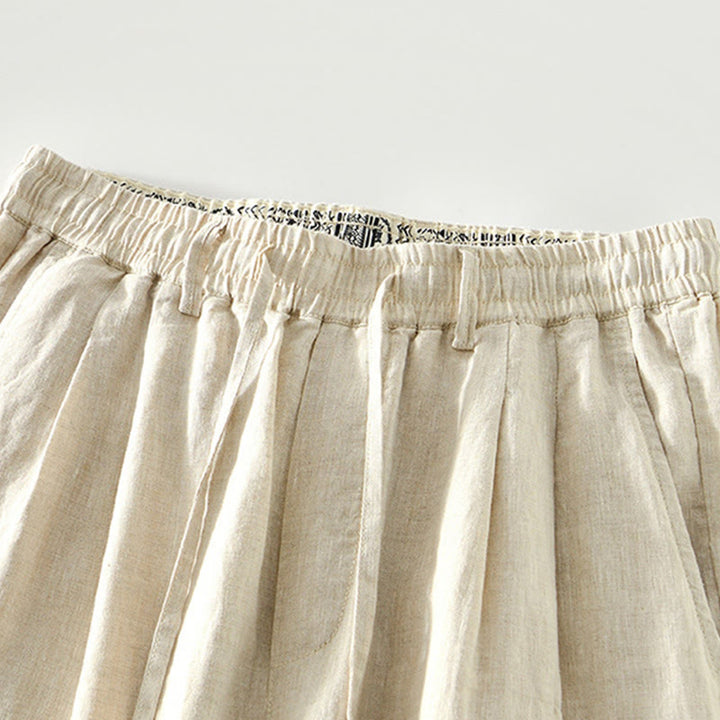 Pantalones rectos de lino con cintura elástica y cordón ajustable para hombre, con Buddha Stones caídas, y bolsillos. - image 7