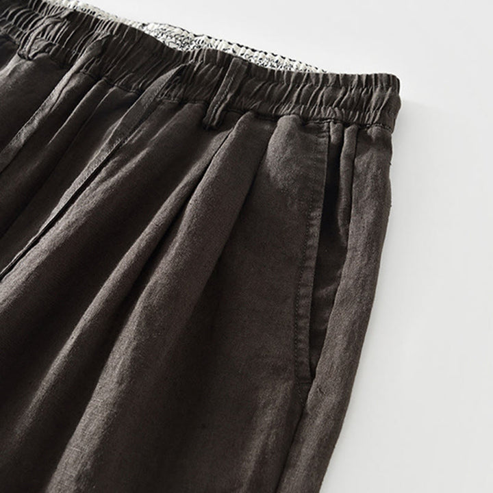 Pantalones rectos de lino con cintura elástica y cordón ajustable para hombre, con Buddha Stones caídas, y bolsillos. - image 14