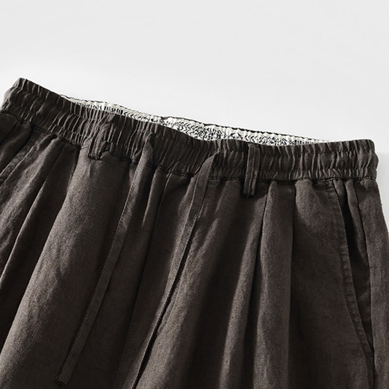 Pantalones rectos de lino con cintura elástica y cordón ajustable para hombre, con Buddha Stones caídas, y bolsillos. - image 12