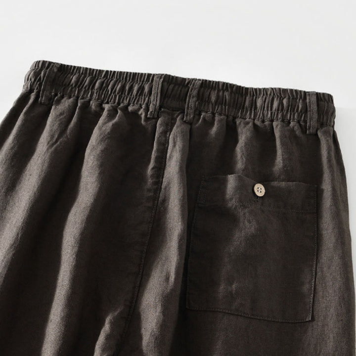 Pantalones rectos de lino con cintura elástica y cordón ajustable para hombre, con Buddha Stones caídas, y bolsillos. - image 13